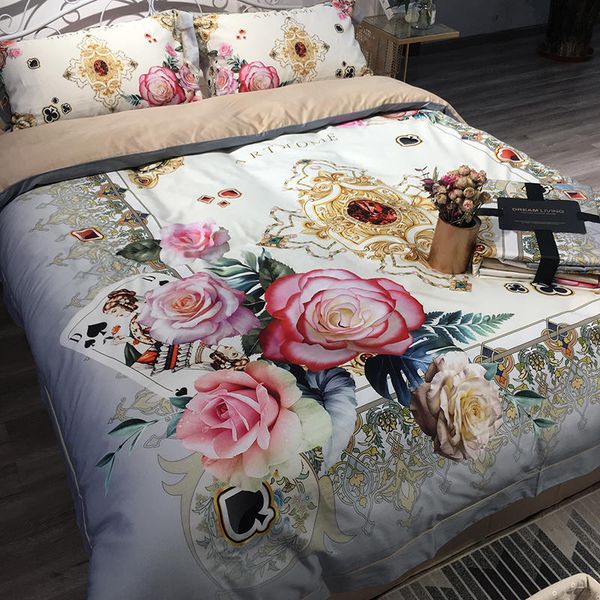 

bedding sets 4pcs 600tc egyptian cotton duvet cover king  size pillowcases plants bed linen