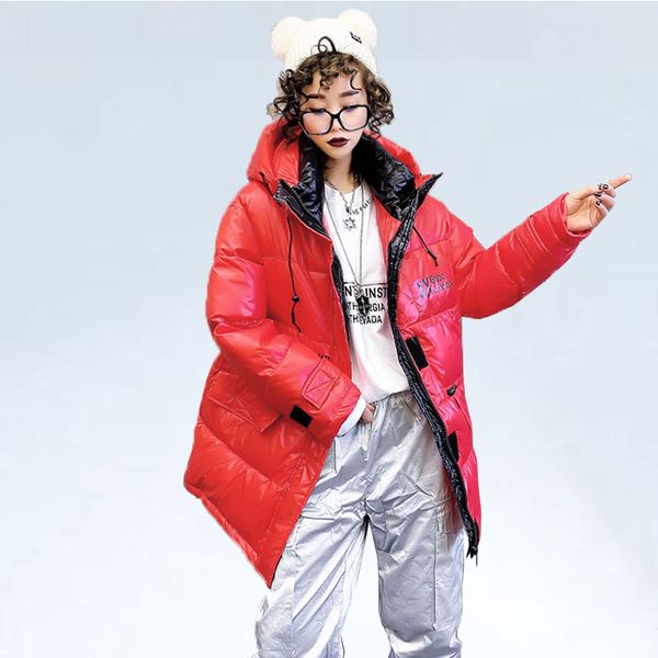 

cazadoras mujer invierno winter coat women thick hood jacket metallic color padded coat femme down jacket parka adjustable waist, Black