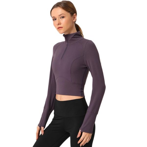 

women sport zipper long sleeve turtleneck yoga shirt with thumb holes solid quick dry breathable gym fitness shirt, White;red