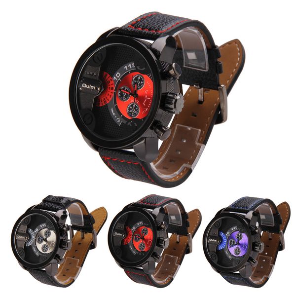 

2019 new men business quartz watch big round dial dual time pu leather band casual quartz watch colors, Slivery;brown