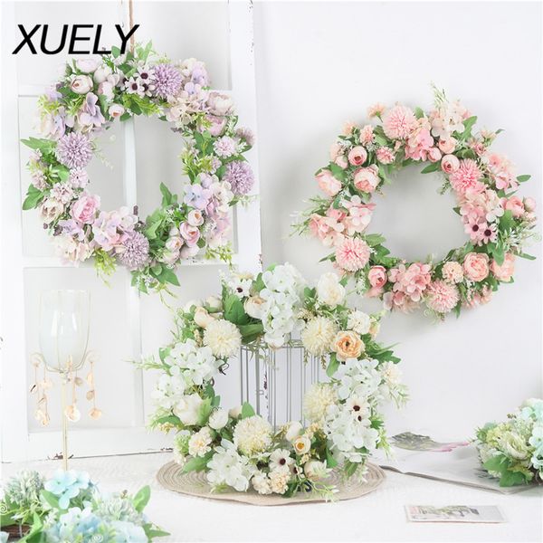 

40cm artificial flower wreath door wall flower garland spring round wreath for the front door wedding home decoration