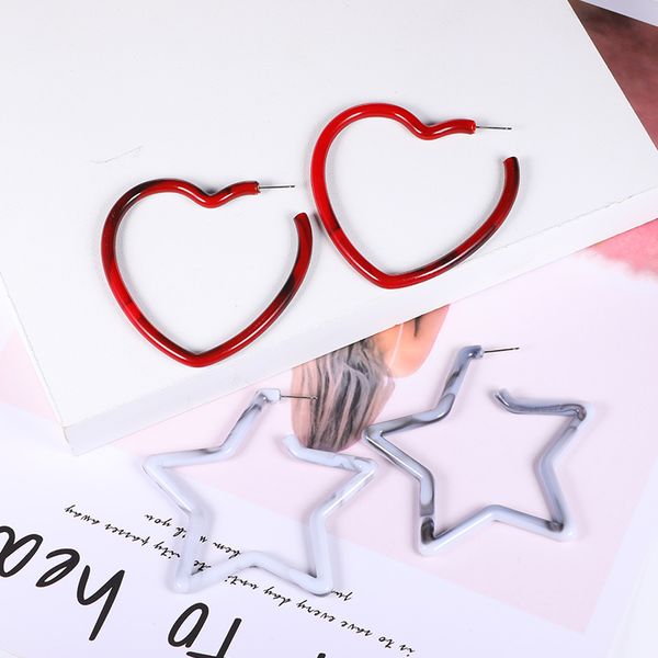 

fashion round hoop acrylic earrings acetate heart-shaped star dangle earring female bohemian 2019 fashion jewelry statement resin ear, Silver