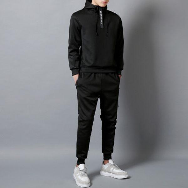 

sets tracksuit men autumn winter hooded sweatshirt drawstring outfit sportswear male suit pullover two piece set casual, Gray