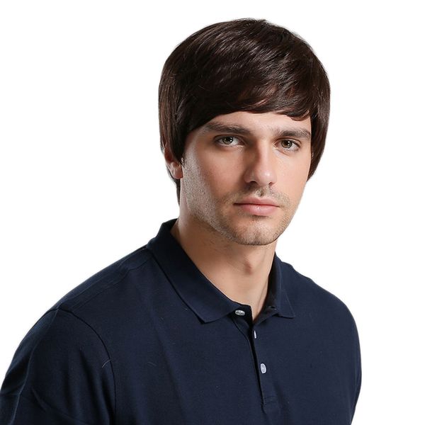 

мужские короткие прямые боковые части слоистых человеческих волос синтетические парики для вечеринки, Black