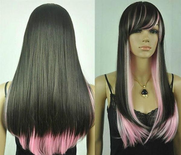 

hair wig new black and pink long straight cosplay wig, Black;brown