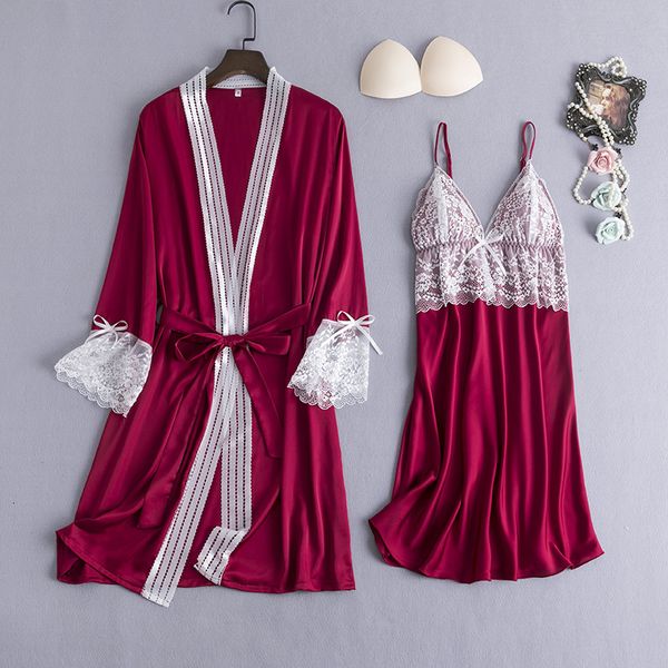 

2pcs пижама бургундия пижама женщина set sexy v-образного вырез лето главной одежда ночное цветок шнурок роба платье сон костюм неглиже, Blue;gray