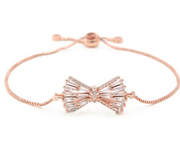 

gold silver chain micro pave cz zircon cubic zirconia bracelet rope adjusted macrame hr4 bowknot bangle jewelry women, Golden;silver