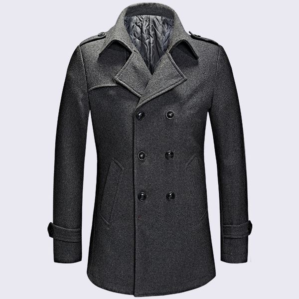 

2018 winter fashion gray men winter coat wool blend double breasted long coat oversize classic mens pea plus size m-xxxl, Black
