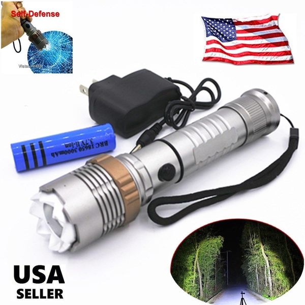 Power Tactical LED Flashlight T6 flashlight T63 sliver Rechargeable Camping Torch+ 18650 Battery+directly Charger set from USA