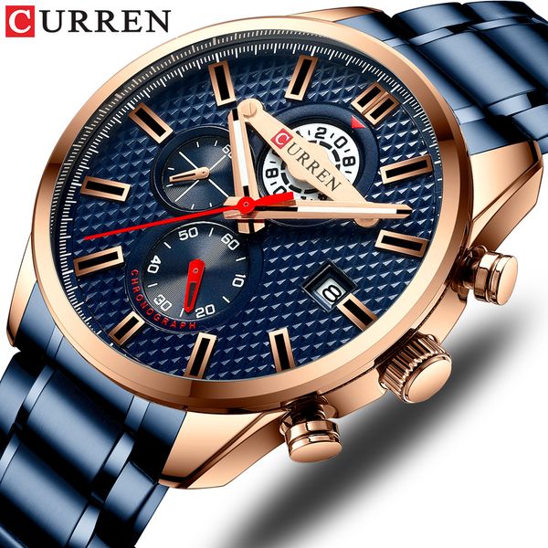 

curren fashion creative chronograph men watches sports business wrist watch stainless steel quartz male clock reloj hombre, Slivery;brown