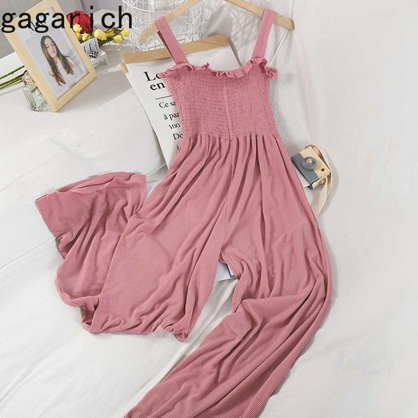 

gagarich women jumpsuit 2020 sweet wooden ear pleated slim fit spring summer fashion high waist suspender bodysuit tide, Black;white