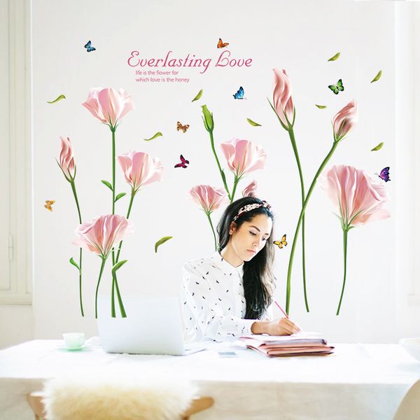 

sk9112b pink calla lily living room bedroom wall decorative painting waterproof and dirty wall stickers