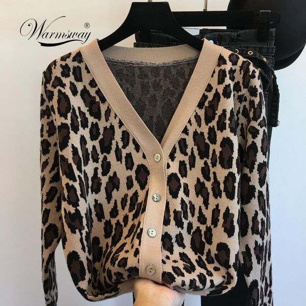 

vintage leopard print women knitted cardigan sweater v-neck buttons short cardigan jumper casual female ladies outwear c-323, White