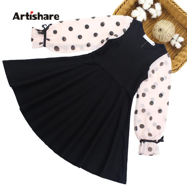 

dresses for girls long sleeve dot vestidos for children spring autumn dress for girl teenage kids clothes girls 6 8 10 12 13 14 t200104, Red;yellow