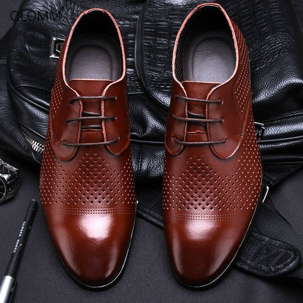 

summer breathable leather sandals are fitted with pointed hollows zapatos de hombre mens dress shoes man shoes, Black