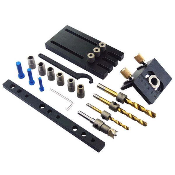 

hole drill guide dowel jig set with drilling bits & depth scollar woodworking locator tools