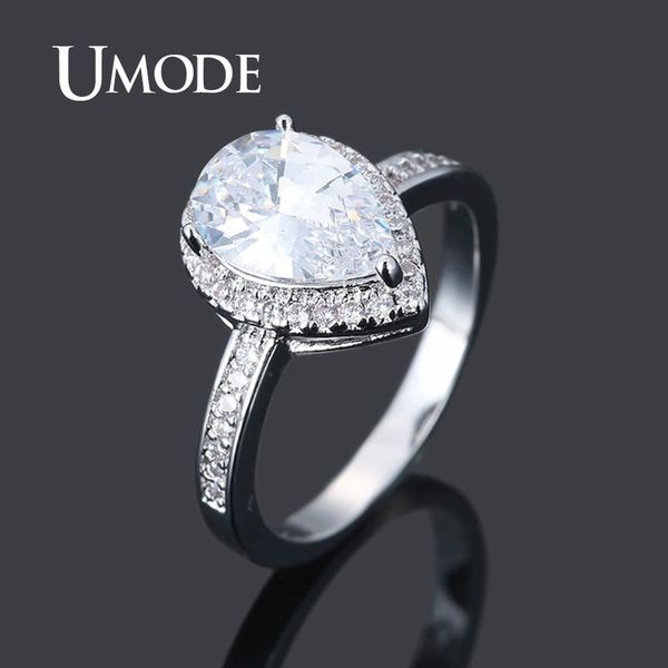 

umode big waterdrop cz кольца для женщин белое золото один палец кольца девушки свадебные украшения femme обручальные аксессуары ur0582, Golden;silver