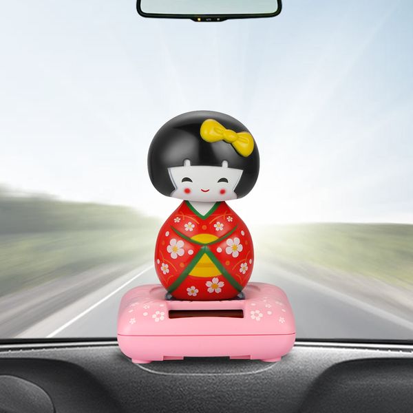 

car ornaments cute japanese girl solar swinging shaking head doll automobile dashboard decoration toys auto interior decor gifts