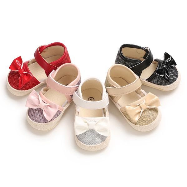

summer newborn infant girls sandals bow slip soft crib shoes cute princess pu baby shoes, Black;red