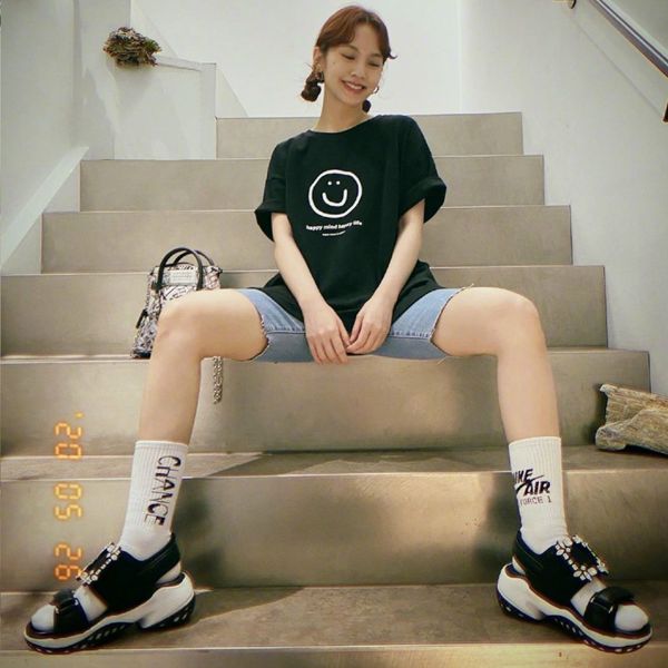 

women sandals slip on mesh rainstone flat hook&loop thick bottom air mesh open toe back strap leisue cute hajukal style, Black