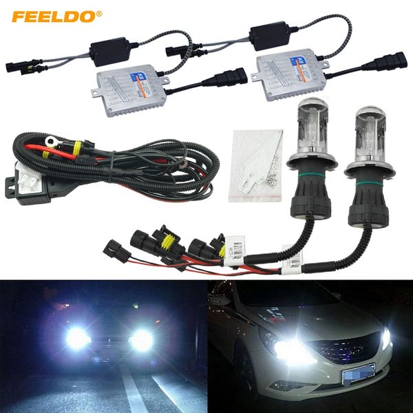 

feeldo 1set car headlight ac 12v 55w h4 hid xenon bulb hi/lo beam bi-xenon bulb light slim ballast hid kit #mx4485