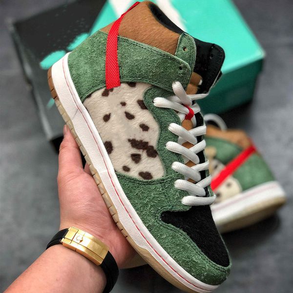 

sb dunk high dog walker basketball shoes speckle leopard print mens black green trainers designer brand sport sneakers size 36-45