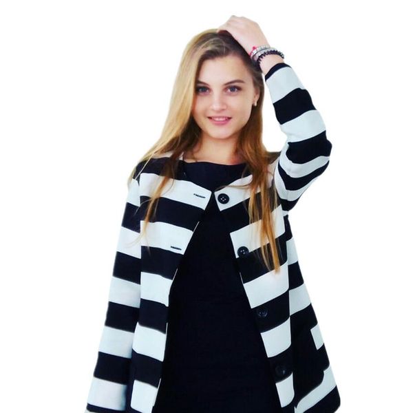 

new style spring & autumn women basic jackets outerwear striped printed jacket slim casual coat short fashion fit, Black;brown