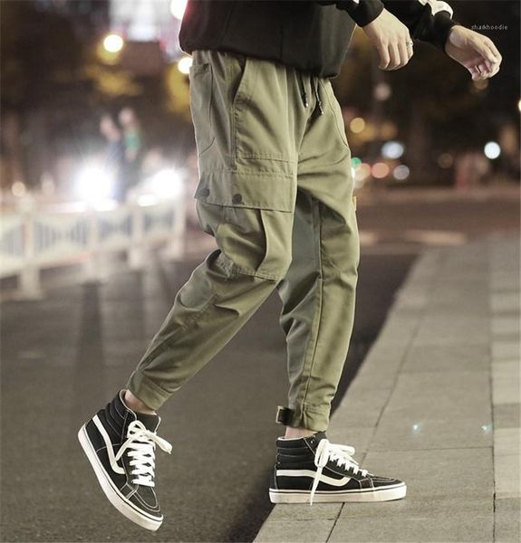 

loose long trousers summer mens casual active males pants with pocket mens clothing designers pants fashion, Black
