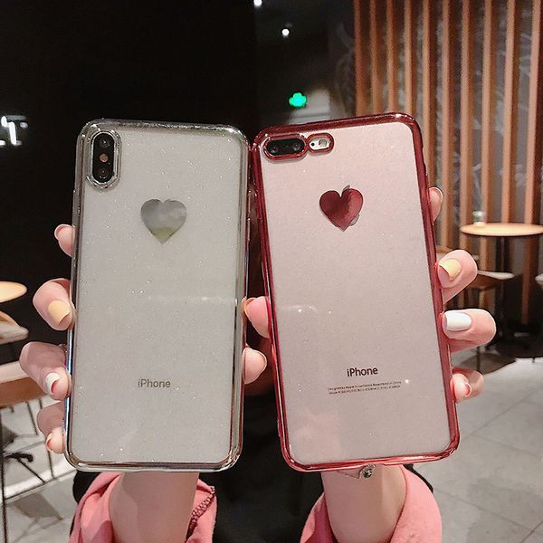 

for iphone xs max x xr phone case glitter love plating for iphone 7 8 6 plus tpu transparent soft cell phone cases