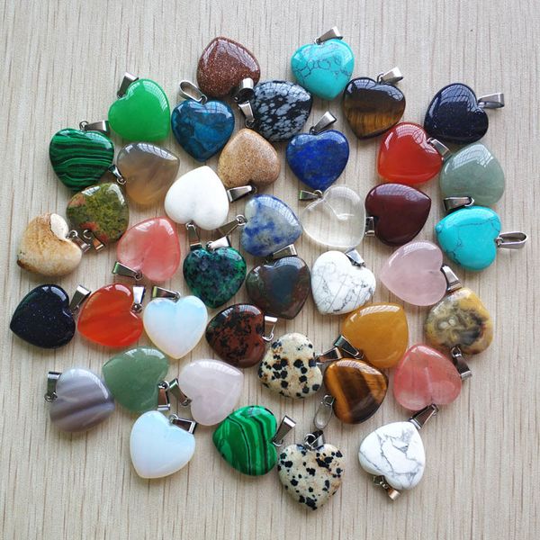 

wholesale 50pcs/lot assorted heart natural stone charms pendants for jewelry making good quality 20mm ing, Silver