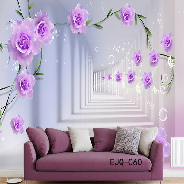 

romantic purple rose tv background wall 5d stereo simple wallpaper wedding room living room film and television mural wall covering