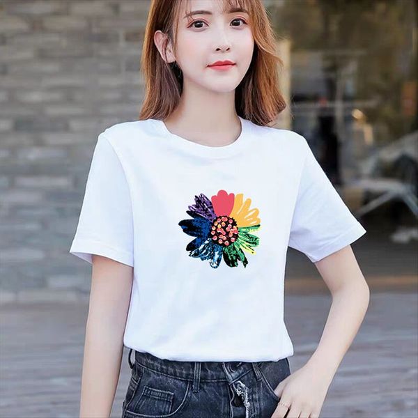 

2020 summer women's cute round collar printed base loose t-shirt dress dress student solid color short sleeve t-shirt women, White