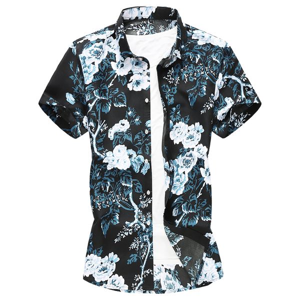 

summer new men floral printed hawaiian vacation party casual shirts hip hop fashion short sleeve black shirt plus size 6xl 6xl, White;black