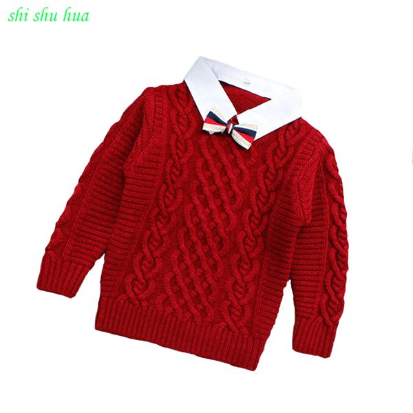 

2019 boys sweater baby boy clothes knit casual wear winter kids solid color warm 3-7 years fashion clothing bow cotton, Blue