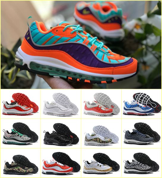 

2019 New Design 98 AIR OG Fifteen Colors Stripes Casual Running Shoes Blue Black Red Khaki mens Walking Boots Outdoor Sneakers US 7-12