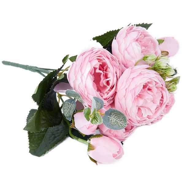 

artificial silk peony flowers bouquet fake leaf wedding party home decoration
