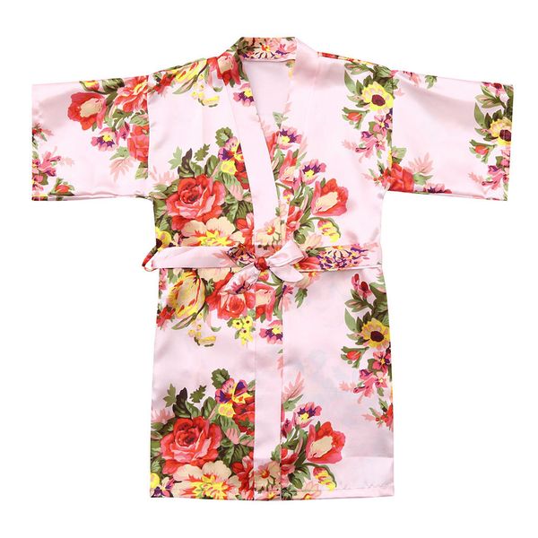

2019 toddler baby kid girls floral silk satin kimono robes bathrobe sleepwear clothes girls cute wear children clothing, Blue;red