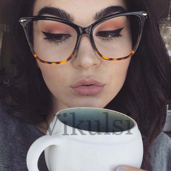 

oversize cat eye glasses frames for women fashion brand square glasses frame eyeglasses female clear lens spectacle eyewear, Black