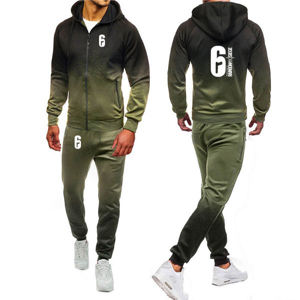 

rainbow six siege sweatshirt gradient hoodies men zipper jacket mens hoodie hiphop harajuku male sweatshirt sweatpants suit 2pcs, Black