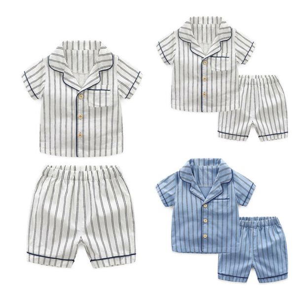 

2-7t summer boys nightwear set short sleeve stripe +shorts pant kids toddler baby boy children pjs sleepwear pyjamas, Blue;red
