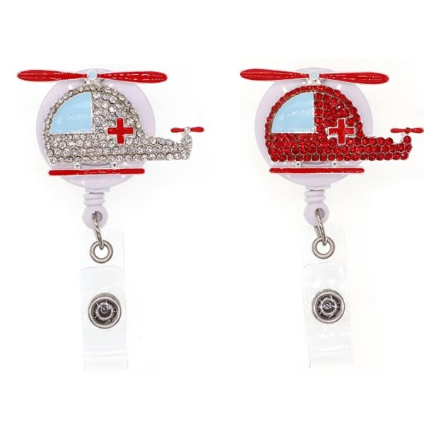 

1pc /5pcs /10pcs rhinestone key rings enamel helicopter shape badge reel retractable id badge holder for nurse doctor hospital, Slivery;golden