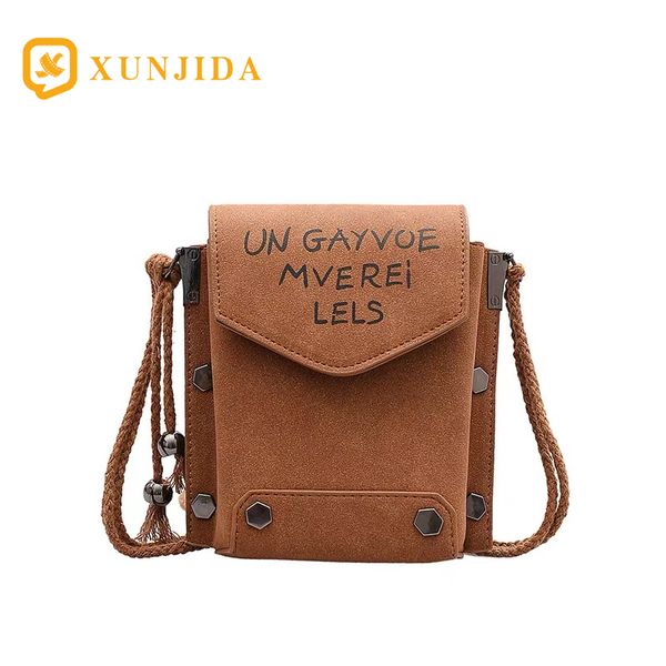 

xunjida 2020 new scrub leather small shoulder messenger bags for women rivet tassel crossbody bag female travel mini bags