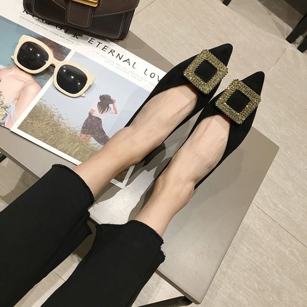 

2019 flat shoes women pointed toe flats female casual boat shoes slip on loafers women shallow flats zapatos de mujer j14-76, Black
