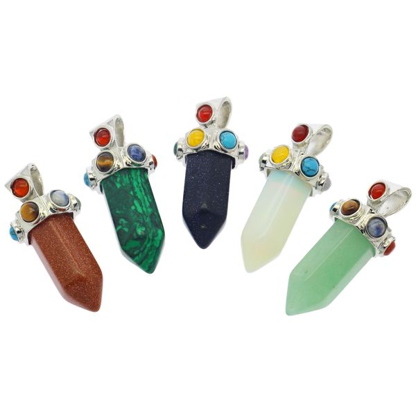 2019 atacado moda criativa pedra natural jóias ágata pedra de cristal seis prisma sete chakra pingente de colar
