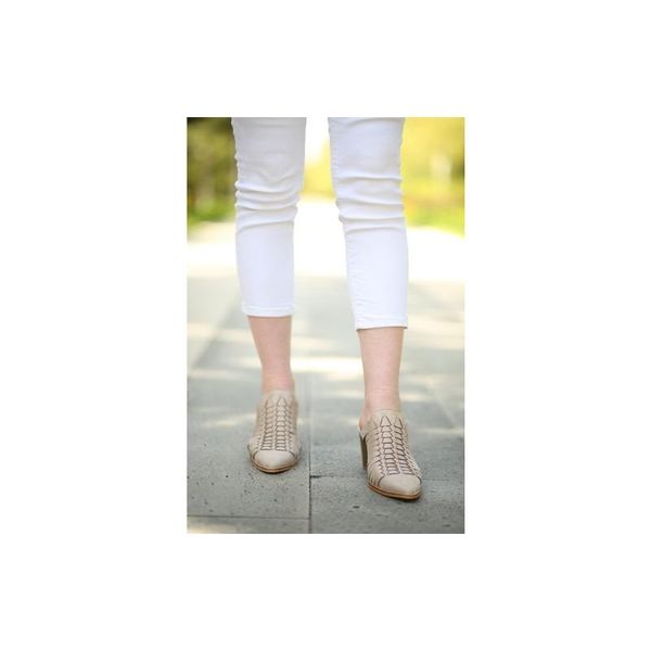 

macro beige pointed toe thick heels slippers macro, Black