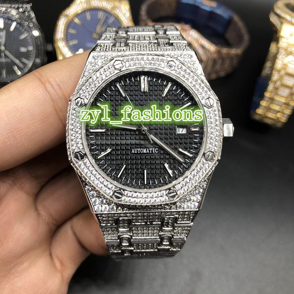 

Men 039 hip hop diamond wri twatch black face watch ilver tainle teel diamond ca e watch automatic mechanical port watche