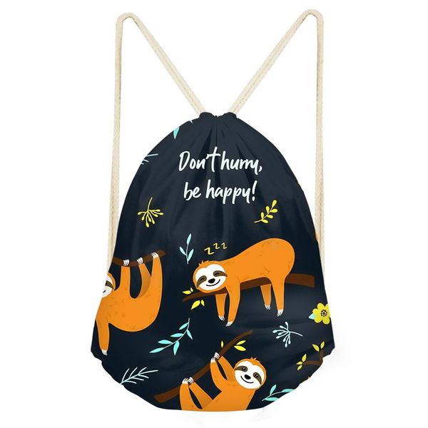 

haoyun women cute tree sloth pattern drawstring bags girls linen string backpack rucksack travel mini storage pouch dropper