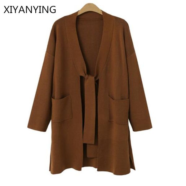 

trench coat for women autumn winter fashion plus size v-neck knitted women's long coats 2019 with belt chic female windbreaker, Tan;black
