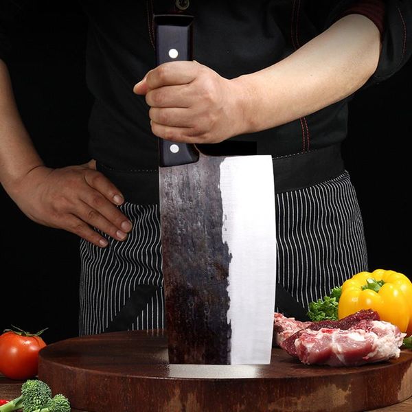 

высокое качество ручной работы кованой butcher knife профессиональные высокоуглеродистой стали китайский нож мясо кливер кухонные ножи