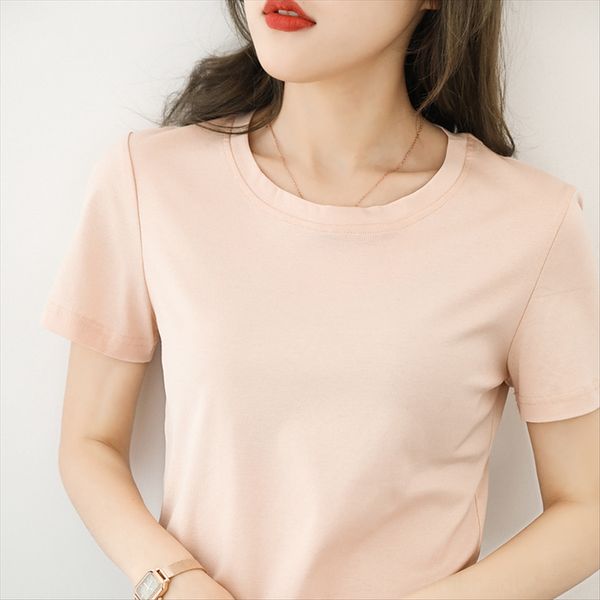 

t-shirt short-sleeved color cotton pullover women's round collar knitwear pullover pure color female fairy fan, White
